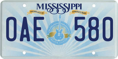 MS license plate OAE580