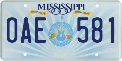MS license plate OAE581