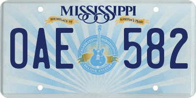 MS license plate OAE582