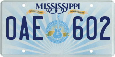 MS license plate OAE602