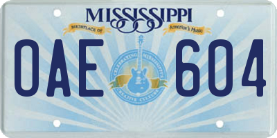 MS license plate OAE604