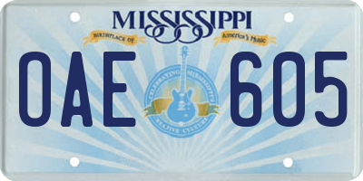MS license plate OAE605