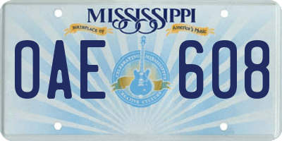 MS license plate OAE608