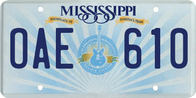 MS license plate OAE610