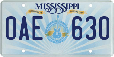 MS license plate OAE630