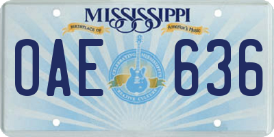 MS license plate OAE636