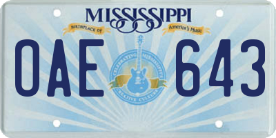 MS license plate OAE643