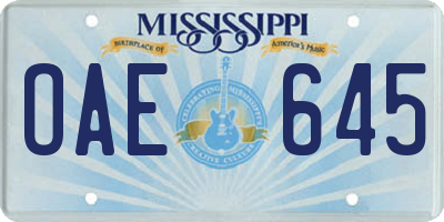 MS license plate OAE645