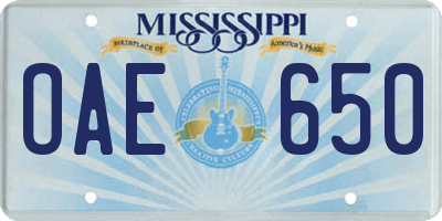 MS license plate OAE650
