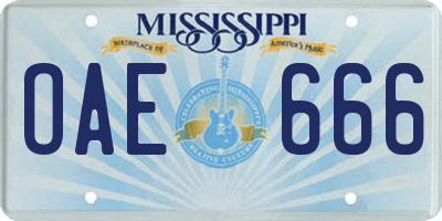 MS license plate OAE666
