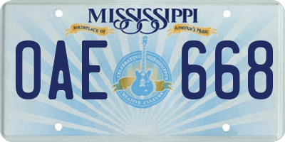 MS license plate OAE668