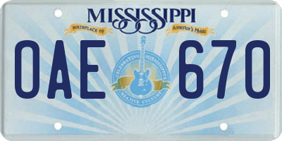 MS license plate OAE670