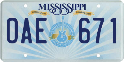 MS license plate OAE671