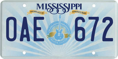 MS license plate OAE672