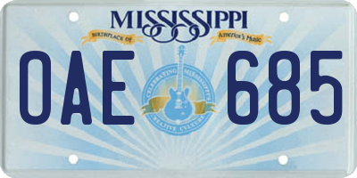 MS license plate OAE685