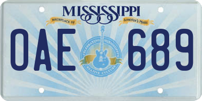MS license plate OAE689