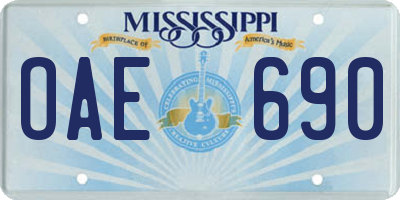 MS license plate OAE690