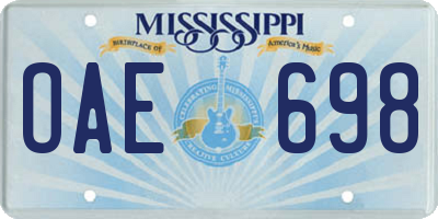 MS license plate OAE698