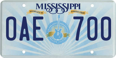 MS license plate OAE700