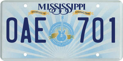 MS license plate OAE701