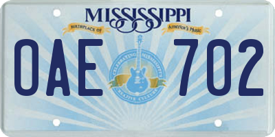 MS license plate OAE702