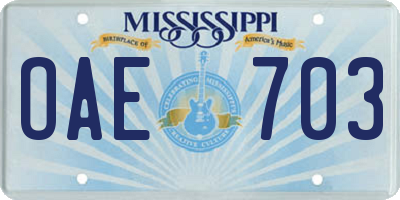 MS license plate OAE703