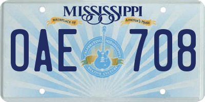 MS license plate OAE708