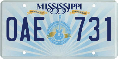 MS license plate OAE731