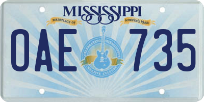 MS license plate OAE735