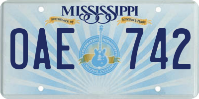 MS license plate OAE742