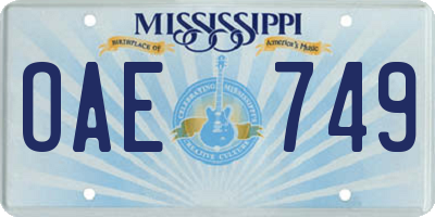 MS license plate OAE749