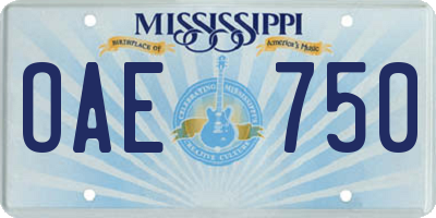 MS license plate OAE750
