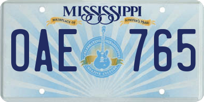 MS license plate OAE765