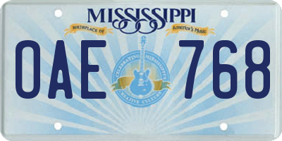 MS license plate OAE768