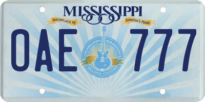 MS license plate OAE777