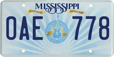 MS license plate OAE778