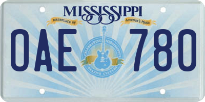MS license plate OAE780
