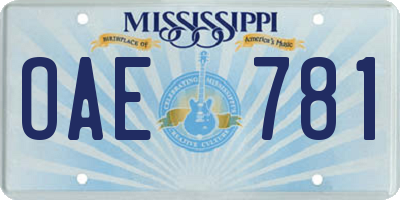 MS license plate OAE781
