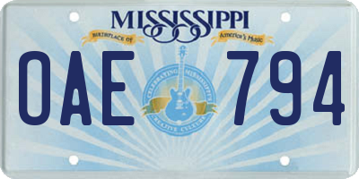 MS license plate OAE794