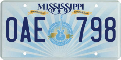 MS license plate OAE798