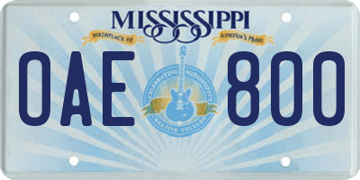 MS license plate OAE800