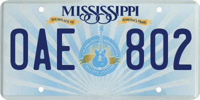 MS license plate OAE802