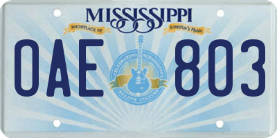 MS license plate OAE803