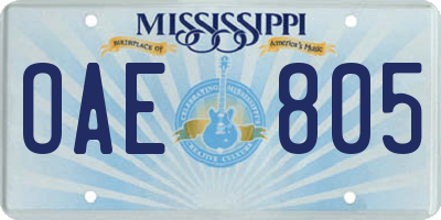 MS license plate OAE805