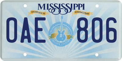 MS license plate OAE806