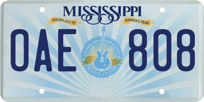 MS license plate OAE808