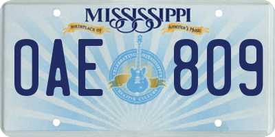 MS license plate OAE809
