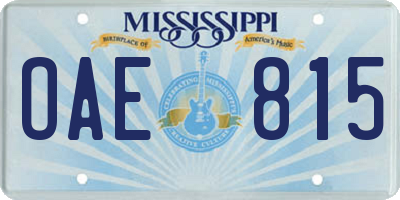MS license plate OAE815