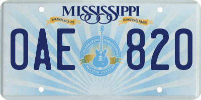 MS license plate OAE820