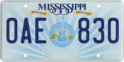 MS license plate OAE830